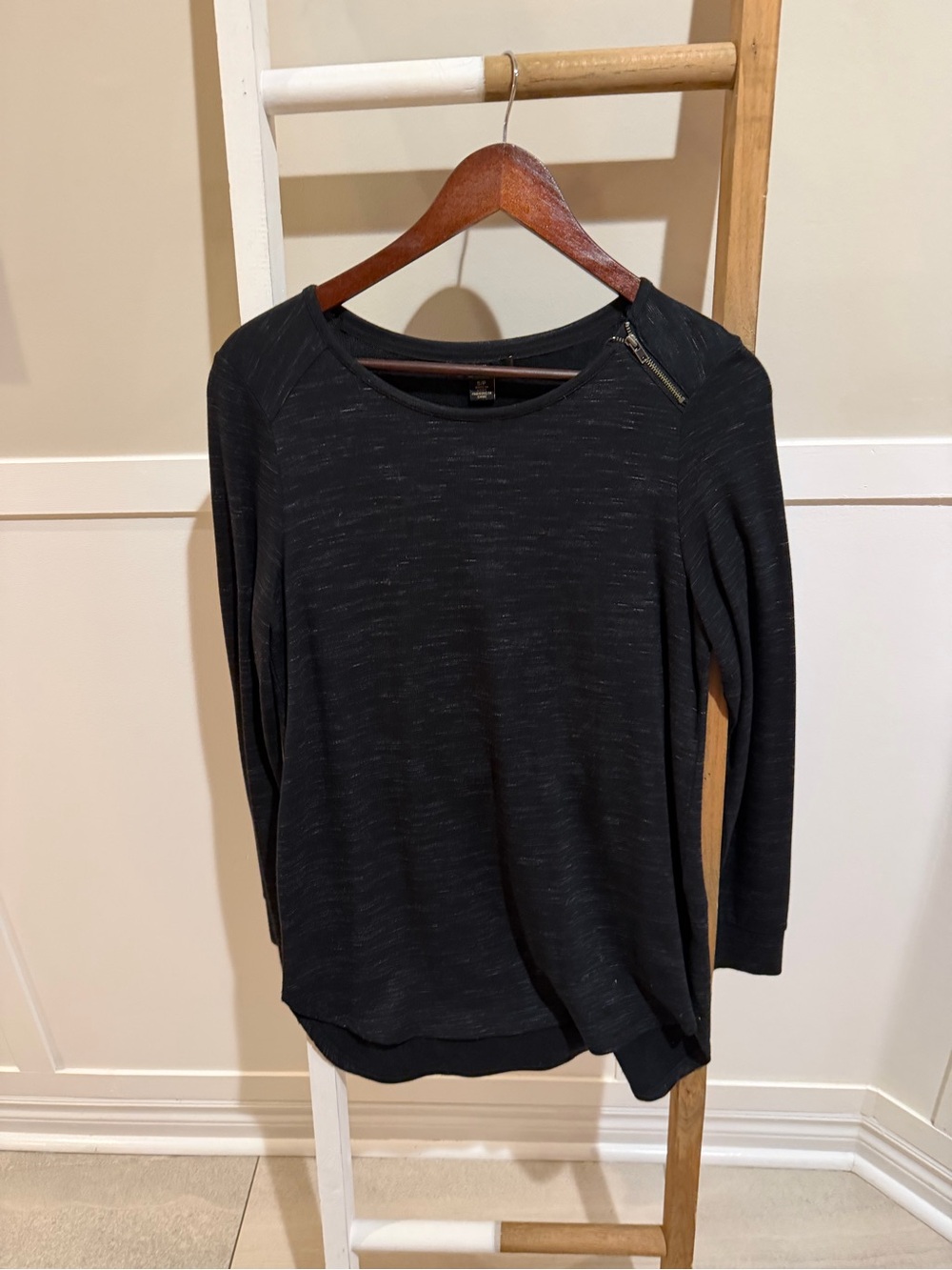 Dalia Black Long Sleeve Top with Shoulder Zip